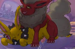 2025 anal anal_sex animal_genitalia animal_penis artist_name being_watched big_tail bodily_fluids canine_genitalia canine_penis claws cum digital_media_(artwork) duo eeveelution ejaculation feral feral_on_feral flareon fluffy forgottenscales generation_1_pokemon genital_fluids genitals hi_res jolteon looking_at_another looking_pleasured male male/male neck_tuft nintendo open_mouth pawpads paws penetration penis pokemon pokemon_(species) public public_sex sex sleep_sex sleeping tail teeth text tongue tuft