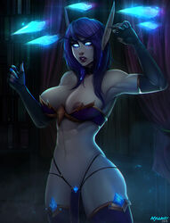 1girls abs areolae breasts elf female female_only looking_at_viewer nipples nyuunzi pointy_ears solo void_elf world_of_warcraft