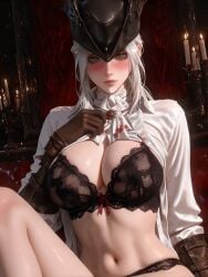 1female 1girls 2025 ai_assisted ai_generated background big_breasts bloodborne blush blush blush_lines blushing_at_viewer blushing_female breasts candle chair collar female female female_focus female_only fromsoftware gloves green_eyes illustration lace-trimmed_bra lady_maria_of_the_astral_clocktower light_skin lingerie long_hair looking_at_viewer panties ponytail pose posing posing_for_picture posing_for_the_viewer shirt shirt_open shirt_up sitting sitting_on_chair tagme tricorne uncensored video_game video_game_character video_game_franchise video_games voluptuous voluptuous_body voluptuous_female white_hair