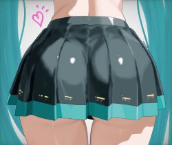 1girls aqua_hair ass ass_focus black_skirt close-up cowboy_shot female from_behind hatsune_miku heart highres long_hair miniskirt skirt solo solo_female sonizx01 very_long_hair vocaloid
