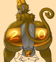 1boy anthro ass babyhunt4 balls big_ass big_ass_(male) big_butt brown_fur da_ra_ra_ra furry horns huge_ass huge_butt male male_only presenting presenting_hindquarters solo solo_male