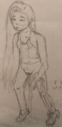 1girls alien_stage body_writing bottomless breasts closed_eyes clothed clothing donnaquix0te female hyuna_(alien_stage) long_hair peeing prosthetic prosthetic_leg prosthetic_limb pubic_hair pussy shoes standing tank_top traditional_media_(artwork) unfinished urine urine_pool urine_stream