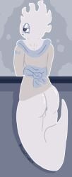 anus ass backsack balls big_butt clothed clothing desk femboy furniture genitals ghost ghost_tail half-closed_eyes hi_res humanoid looking_away male mlems_(sodacrumble) narrowed_eyes oblivious partially_clothed sodacrumble solo spirit steam table