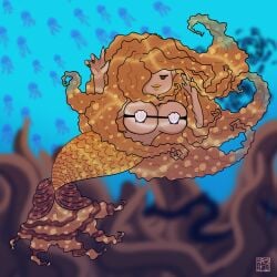 1girls female kelp large_breasts mermaid monster_girl ocean original owlyn seaweed solo underwater