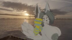 anthro big_ass big_breasts black_eyes black_nose catgirl feline female female_only furry gray_hair highres itzxenoshi middle_finger nipples nonehub nude nude_female outdoors outside solo temmie temmie_(undertale) undertale vrchat vrchat_avatar whiskers white_ears