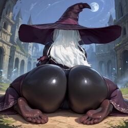 1girls ai_generated alternate_version_at_source animated ass_focus ass_shake back_view big_breasts big_feet black_body black_lips black_skin blue_eyes breasts dark-skinned_female elden_ring_nightreign fantasy fat_ass feet female giantess hat hypet long_hair looking_at_viewer mage recluse_(nightreign) shiny_skin tagme thick_ass thick_legs thick_thighs thigh_highs thighs video video_game_character video_games white_hair witch_hat