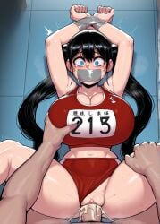 1boy 1boy1girl 1girls ai_generated athletic_wear big_breasts black_hair bondage digbyai duct_tape duct_tape_gag female forced gagged gym gym_clothes gym_clothing gym_uniform huge_breasts large_breasts massive_breasts rape sex twintails