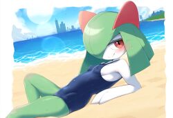 ai_generated beach freely_w_dog kirlia pokemon pokemon_(species) pokemon_rse swimsuit swimwear