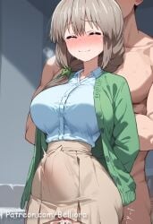 1girls ai_generated areolae armpits arms_behind_head arms_up bangs belliora black_shorts blush bouncing_breasts breasts clavicle cowboy_shot curvaceous curvaceous_female curvaceous_figure curvy curvy_figure dolphin_shorts eyebrows eyebrows_visible_through_hair female female_focus female_only flying_sweatdrops grey_hair hair_between_eyes hair_over_shoulder huge_breasts inviting inviting_to_sex large_breasts long_hair looking_at_viewer mature mature_female milf motion_lines navel nipples nude ponytail presenting presenting_ass presenting_breasts presenting_hindquarters presenting_self seductive seductive_look seductive_smile shadow shiny short_shorts shorts sidelocks simple_background smile solo standing stomach sweat thick_thighs thighs tied_hair topless uzaki-chan_wa_asobitai! uzaki_tsuki voluptuous voluptuous_female white_hair wide_hips