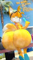 3d 3d_(artwork) anthro ass ass big_ass big_butt bottomless bubble_ass bubble_butt english_text erection fat_ass femboy fox huge_ass huge_butt ice_cream male neotaurus small_balls small_penis solo sonic_(series) tail tails_the_fox