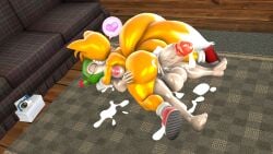 1boy 1futa 1girls after_anal after_sex alien alien_girl big_ass big_breasts big_penis blueapple cosmo_the_seedrian cum cum_drip cum_dripping_from_penis cum_leaking fox futanari hand_on_butt huge_ass huge_balls huge_cock kissing nude nude_female nude_futa plant plant_girl sonic_(series) tails tails_the_fox