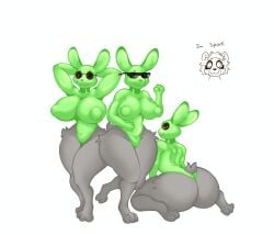 big_areola big_breasts big_butt big_nipples glasses green_nipples green_skin latex latex_bodysuit latex_bunny_(zootopia) latex_skinsuit latex_suit looking_at_viewer milf milfs rabbit rabbit_ears rabbit_girl rabbit_tail trio trio_female wide_ass wide_hips zootopia zootopia_2
