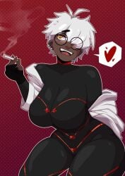 big_breasts big_breasts big_butt big_thighs big_titties brown_skin cigarette clothing commission curvaceous curvaceous_female curvaceous_figure curvy curvy_figure curvy_hips female female_focus female_only glasses looking_at_viewer mr_mapache short_hair white_hair