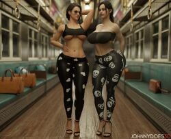 2girls 3d 3d_(artwork) claire_redfield claire_redfield_(jordan_mcewen) curvy curvy_ass curvy_body curvy_female curvy_figure curvy_thighs feet foot_fetish hand_on_head hand_on_hip heels heels_fetish high_heels jill_valentine jill_valentine_(sasha_zotova) johnnydoes3d leggings posing posing_for_picture resident_evil resident_evil_2 resident_evil_2_remake resident_evil_3 resident_evil_3_remake smile smiley_face sunglasses thick_ass thick_butt thick_hips thick_legs thick_thighs train