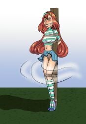 1girls badpuck bloom_(winx_club) bondage cleave_gag damsel female gag gagged solo tied_up upskirt winx_club