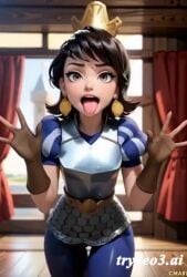 ahe_gao ahe_gao armor armored_female black_hair clash_royale crown cute princess princess_(clash_royale) royalty supercell tongue_out
