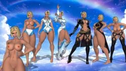 animanpower blonde_eyebrows blonde_female blonde_hair blonde_pubic_hair blue_eyes blue_eyeshadow blue_lipstick bob_cut closed_mouth emma_frost emma_frost_(marvel_rivals) emma_frost_(x-revolution) eyebrows eyelashes eyeshadow female light-skinned_female light_skin marvel marvel_rivals medium_hair pussy shaved_pussy thick_legs vagina