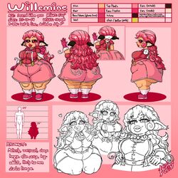 animal_ears bendacriss black_sclera character_sheet heart-shaped_pupils huge_ass long_hair pink_hair shortstack thick_thighs willemine