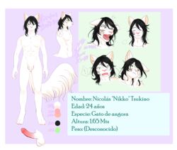 abs absurd_res angry anthro balls black_hair closed_eyes domestic_cat ears_down erection felid feline felis flaccid fluffy fluffy_tail fur green_eyes hair haruhixros hi_res long_tail looking_at_viewer male mammal model_sheet nikko_tsukino nude open_mouth paws penis pink_nose pink_penis pivoted_ears relaxing scar scared sharp_teeth solo standing surprise teeth white_fur