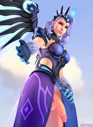 1futa 1girls 3d alternate_costume atlantic_mercy big_penis blue_hair female futa_only futanari intersex large_penis mercy netfuta overwatch overwatch_2 overwatch_league partially_clothed penis reaching reaching_towards_viewer smile solo_futa source_filmmaker