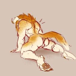 1:1 back_muscles charr claws dagos drawn felid female fur guild_wars hi_res hindpaw horn mammal mane muscular muscular_female nude orange_fur pawpads paws pussy raised_tail sketch solo toe_claws video_games