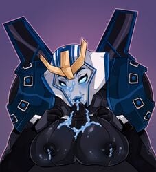 1boy 1boy1girl 1girls areola areolae atomicrobokitsch between_breasts big_breasts blush breasts busty cum cum_between_breasts cum_licking cum_on_breasts cum_on_face cumshot cybertronian ejaculation ejaculation_between_breasts faceless_male female huge_breasts lactating lactation large_breasts licking_cum licking_penis lips looking_at_viewer male male_pov nipples offscreen_character offscreen_male orgasm outercourse paizuri penis pov purple_background robot_girl simple_background straight strongarm_(transformers) titjob tongue tongue_out transformers transformers_robots_in_disguise_(2015) unusual_lactation