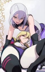 2girls ass breasts cleavage clothed female female_only gloria_tyler gloves grace_tyler silver_hair small_breasts tyler_sisters(yu-gi-oh!) yu-gi-oh! yu-gi-oh!_arc-v