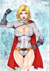 1girls 2016 abstract_background biceps big_breasts blonde_hair blue_background blue_eyes blue_gloves breasts busty cape cleavage cleavage_cutout clothes clothing crossed_legs curvaceous curvy dated dc dc_comics deviantart earth-2 earth2 earth_2 ed_benes_studio eyeshadow female female_only fit_female flexing full_cleavage gloves huge_breasts jsa justice_society justice_society_of_america kara_zor-l karen_starr kryptonian lanio_sena legs_crossed leotard makeup mascara muscles pinup power_girl red_cape red_lips red_lipstick short_hair signature sleeves solo superheroine thick_thighs thighs voluptuous watermark white_clothes white_leotard white_sleeves