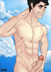 1boy armpits avatar_legends black_hair bolin erection male male_focus male_only masturbation muscular muscular_male nickelodeon nipples pecs penis smooth_skin tamago the_legend_of_korra