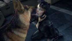 1boy 1girls 3d animated batman:_arkham_knight batman_(series) bestiality breasts canine catwoman catwoman_(arkham) catwoman_(arkham_knight) cleavage dc dc_comics dog female female_kissing_feral female_on_feral feral feral_on_female french_kissing german_shepherd human human_kissing_feral human_on_feral kissing male masturbation noname55 open_mouth selina_kyle sound source_filmmaker tongue tongue_out video zoophilia