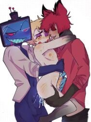 alastor_(hazbin_hotel) double_penetration hazbin_hotel lucifer_morningstar_(hazbin_hotel) trio vox_(hazbin_hotel)