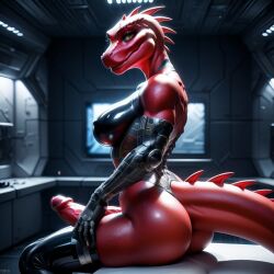 ai_generated ass cock cyborg futanari latex muscles muscular reptile scalie space_station