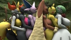 3d 3d_(artwork) braixen dnrud12 eeveelution espeon gardevoir lopunny mega_gardevoir nintendo pikachu pokémon_(species) pokemon pokemon_(species) salazzle tagme