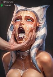 1boy 1boy1girl 1girls ahsoka_tano ai_generated alien alien_girl alien_humanoid blue_eyes completely_nude completely_nude_female cum cum_in_mouth cum_on_breasts cum_on_face cumshot disney face_grab female female_focus female_orgasm looking_pleasured male metal_collar nude nude_female orange_body orange_skin pleasure_face portrait self_upload slave slave_collar slavegirl star_wars traumai