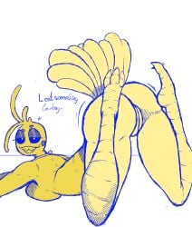 absurd_res ass avian avian_feet bouncing_butt feathers female five_nights_at_freddy's five_nights_at_freddy's_2 hi_res isi looking_at_viewer naughty_face pressed_against scottgames shaded simple_coloring simple_face simple_shading solo toy_chica_(fnaf)