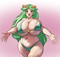 1girls big_breasts bikini blush bottomwear breasts cleavage female female_only forehead_jewel goddess green_bikini green_eyes green_hair hair headwear heart-shaped_pupils hips huge_breasts kid_icarus kid_icarus_uprising large_breasts long_hair mature mature_female mature_woman nintendo open_mouth palutena profitshame solo solo_female swimwear thighs topwear wide_hips