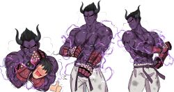 abs bara biceps clothing daddy demon demon_horns devil devil_horns jackray85674939 kazuya_mishima male male_nipples male_only manly mature_male muscular_male namco nipples pecs scar scars_all_over sweat sweating tekken