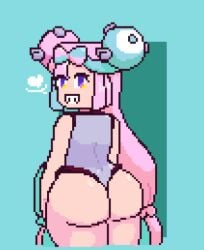 ass ass back_view iono_(pokemon) light_blue_hair looking_back pink_hair pixel_art pokemon pokemon_sv swimsuit