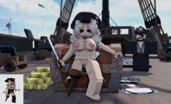 1girls 3d areolae big_breasts boat breasts female gold ninjashyper2 nipples nude pegleg pirate pirate_girl pirate_hat pirate_ship public public_nudity pussy reference_image roblox roblox_avatar robloxian self_upload sword tagme treasure treasure_chest