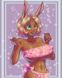 1girls anthro anthro_girl big_breasts bikini blonde_hair brown_skin bunny_ears bunny_girl censored curvy curvy_anthro curvy_female curvy_figure female furry furry_ears green_eyes hamk_kom hamk_kommeta heterochromia huge_breasts latina latina_female lezly_hamk_kom lezly_hamk_kommeta lezly_yakow looking_down nipples_visible_through_clothing oc one_girl original_character pink_bikini short_hair six_pack smile solo solo_female solo_girl tetas_grandes tropical voluptuous voluptuous_female yellow_eye yellow_hair