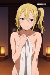 1girls ai_generated blesseddo blonde_hair blue_eyes blush breasts hayasaka_ai kaguya-sama_wa_kokurasetai_~tensai-tachi_no_renai_zunousen~ looking_at_viewer no_bra nude short_hair solo