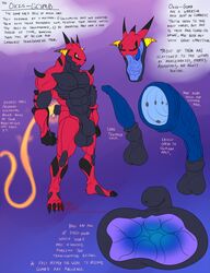 2016 4_toes 5_fingers abs alien alien_penis animal_genitalia anthro balls biceps black_skin blue_penis english_text fist fully_sheathed hi_res horn hungothenomster long_penis male male_only model_sheet muscular muscular_male muscular_thighs nude oxis-gomb pecs penis plantigrade red_skin sheath solo solo_male standing text toes unusual_penis vein veiny_penis