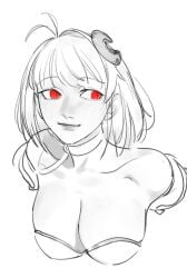 alternate_costume arcueid_brunestud big_breasts breasts bust carnival_phantasm cleavage collar doodle hair_ornament huge_boobs huge_breasts large_breasts leo. looking_away magical_girl monochrome phantas-moon red_eyes short_hair sketch tsukihime