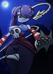 big_breasts breasts myskart night_sky nipples purple_hair purple_skin red_eyes skullgirls squigly video_games