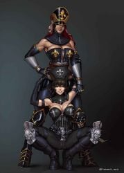 2girls adepta_sororitas alternate_version_available anonarts big_breasts black_hair dark_hair imperium_of_man multiple_girls muscle_girl muscular muscular_female purity_seal sister_famulous sister_of_battle spread_legs spreading squatting thighhighs thighs vernetta_holstein warhammer_(franchise) warhammer_40k