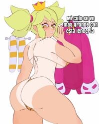 1girls 2d 2d_(artwork) ass back_view big_ass big_breasts bikini blonde_hair blush brawl_stars breasts crown female female_only green_hair izutsumihr light-skinned_female light_skin mandy_(brawl_stars) noboko_k solo solo_female spanish_text supercell tagme tanline text thighs wheres_her_color white_background whitewashed yellow_hair