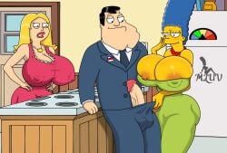 1boy 20th_century_fox 20th_century_studios 2girls american_dad big_ass big_breasts big_penis blue_hair boob_window breasts breasts_bigger_than_head casual_nudity cheating_husband clothed clothing crossover female francine_smith huge_breasts male marge_simpson milf mluv nipples nipples_visible_through_clothing no_bra penis penis_out revealing_clothes sideboob stan_smith the_simpsons