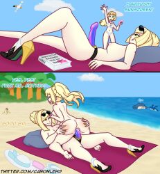 2girls beach canonlewd comic game_freak incest lillie_(pokemon) lusamine_(pokemon) mother_and_daughter multiple_girls nintendo outdoors pokemon pokemon_sm rough_sex strap-on yuri