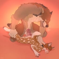 1:1 anal anal_sex anthro anthro_on_anthro anthro_penetrated anthro_penetrating anthro_penetrating_anthro balls blep blush brown_body brown_fur brown_hair canid canine canis closed_eyes closed_smile deer duo ear_piercing erection fur genitals grey_body grey_fur hair hi_res industrial_piercing knot leg_grab lying male male/male male_penetrated male_penetrating male_penetrating_male mammal mouth_closed mythological_canine mythological_creature mythology nude on_front penetration penile penile_penetration penis penis_in_ass piercing pink_nose pink_tongue red_penis seraphictiger sex short_hair simple_background smile spotted_arms spotted_back spotted_legs tongue tongue_out werecanid werecanine werecreature werewolf white_body white_fur wolf yellow_eyes
