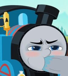 2boys accurate_art_style anthro banned_artist blowjob blush cheek_bulge edit locomotive oral oral_penetration penis saliva saliva_trail thomas_and_friends thomas_and_friends_all_engines_go thomas_the_tank_engine train unseen_character unseen_male_face young